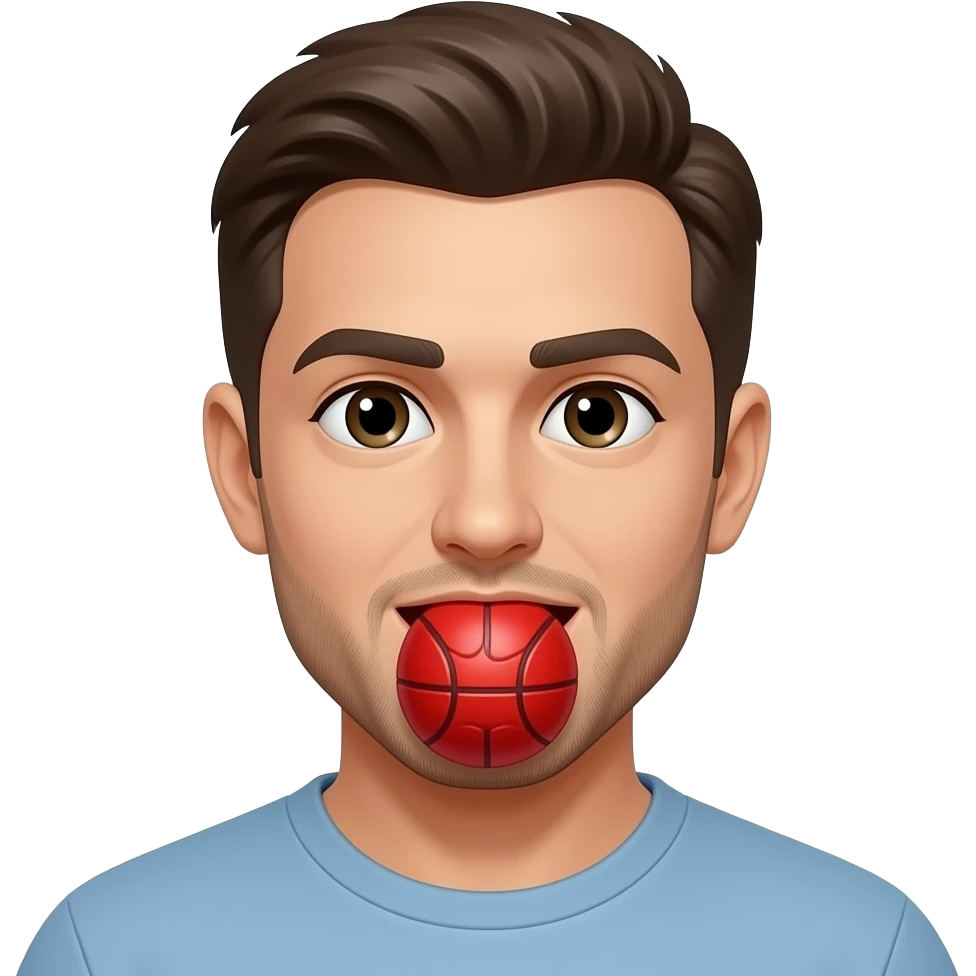 A man with red ball in mouth emoji