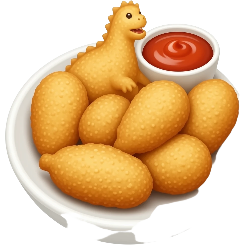 Dinosaur Shaped Chicken Nuggets with a side of ketchup emoji