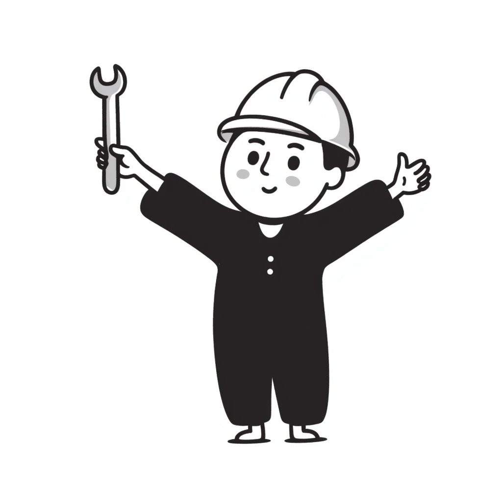 A cute circle character with white hard hat and stick arms and feet emoji
