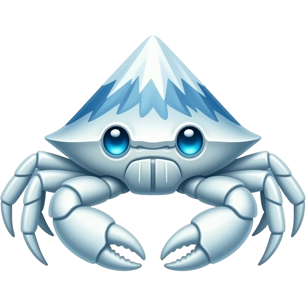 Ice White crab with Mount Everest on its back facing  with glowing blue eyes emoji