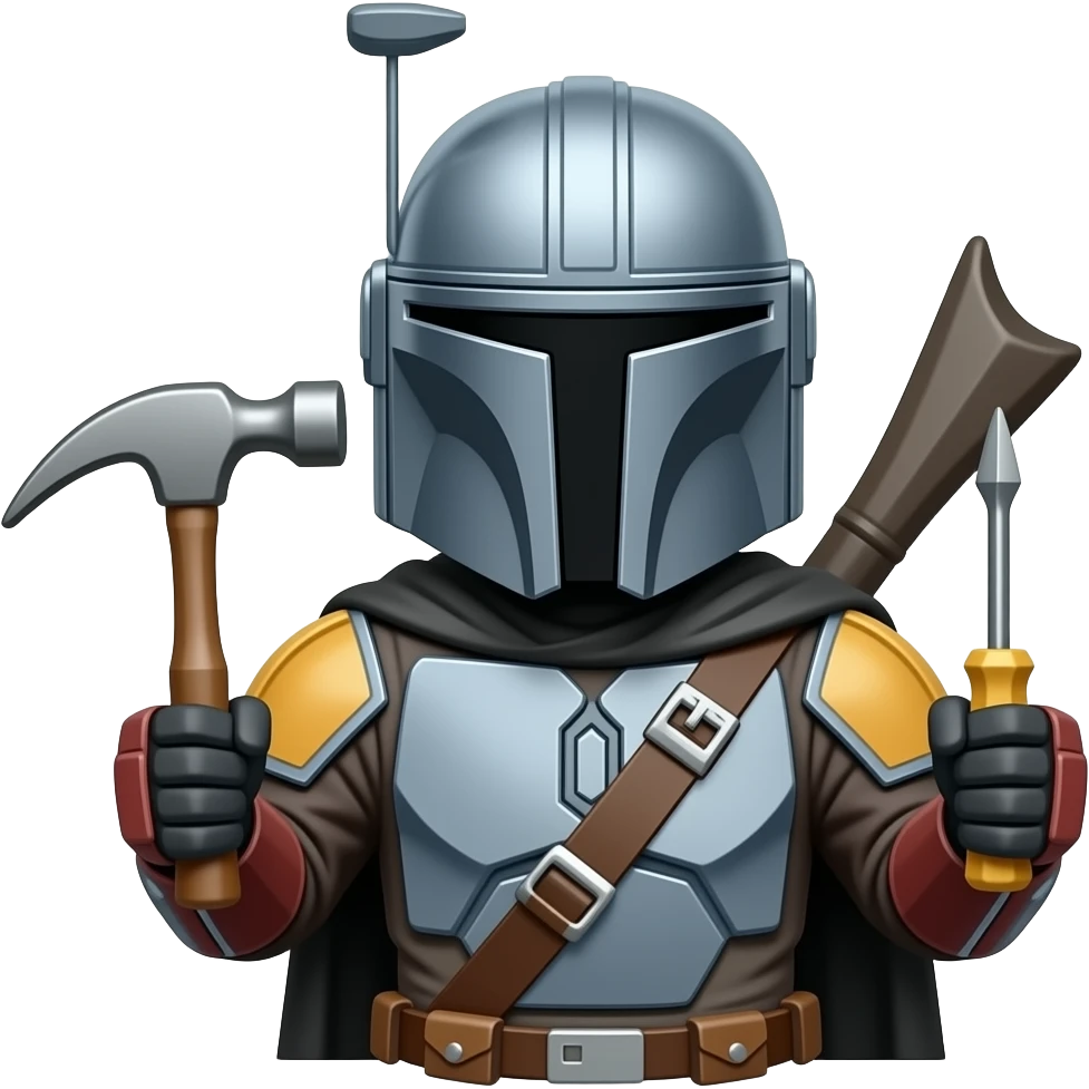 the mandalorian holding a hammer and screwdriver emoji
