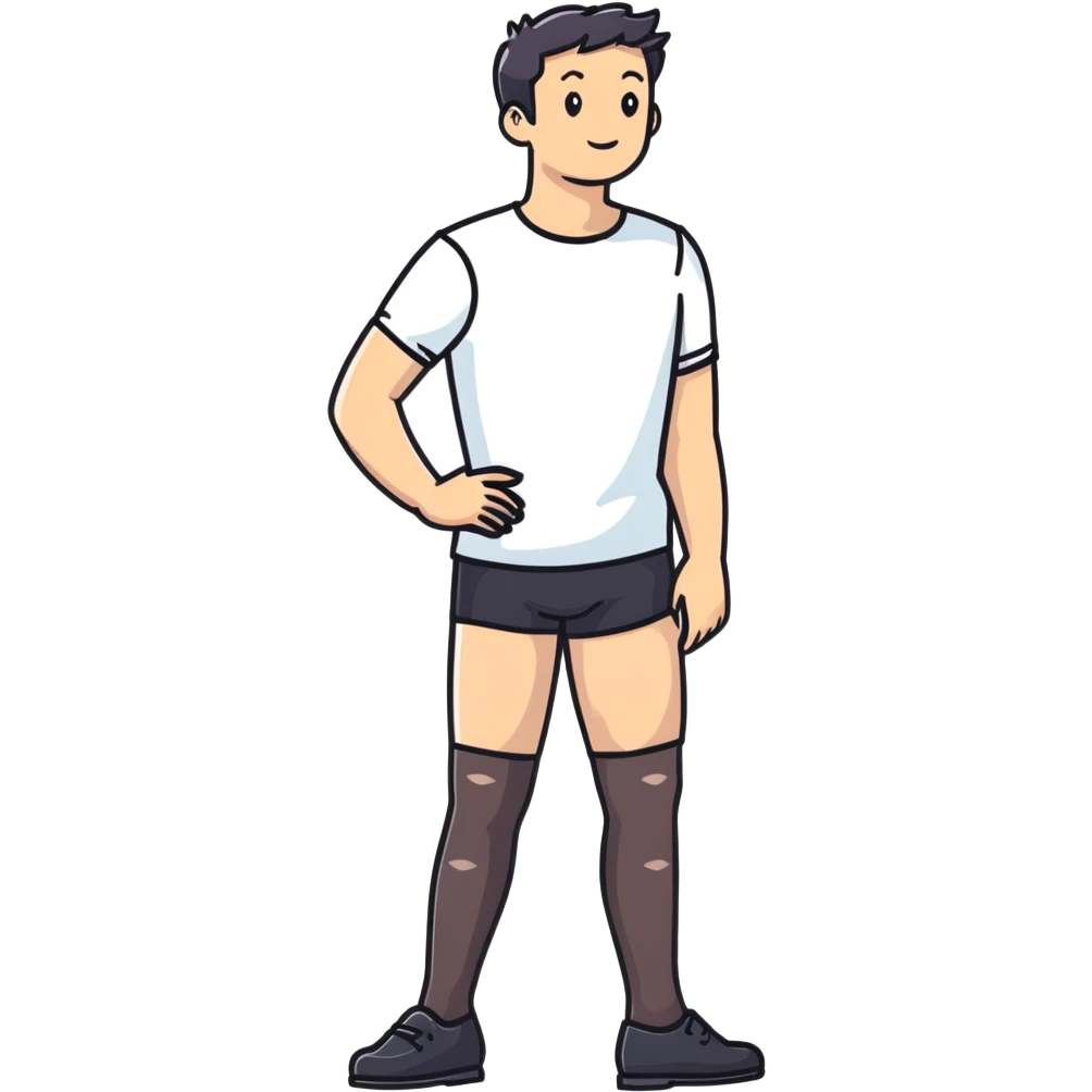 man wearing shorts and black sheer pantyhose emoji