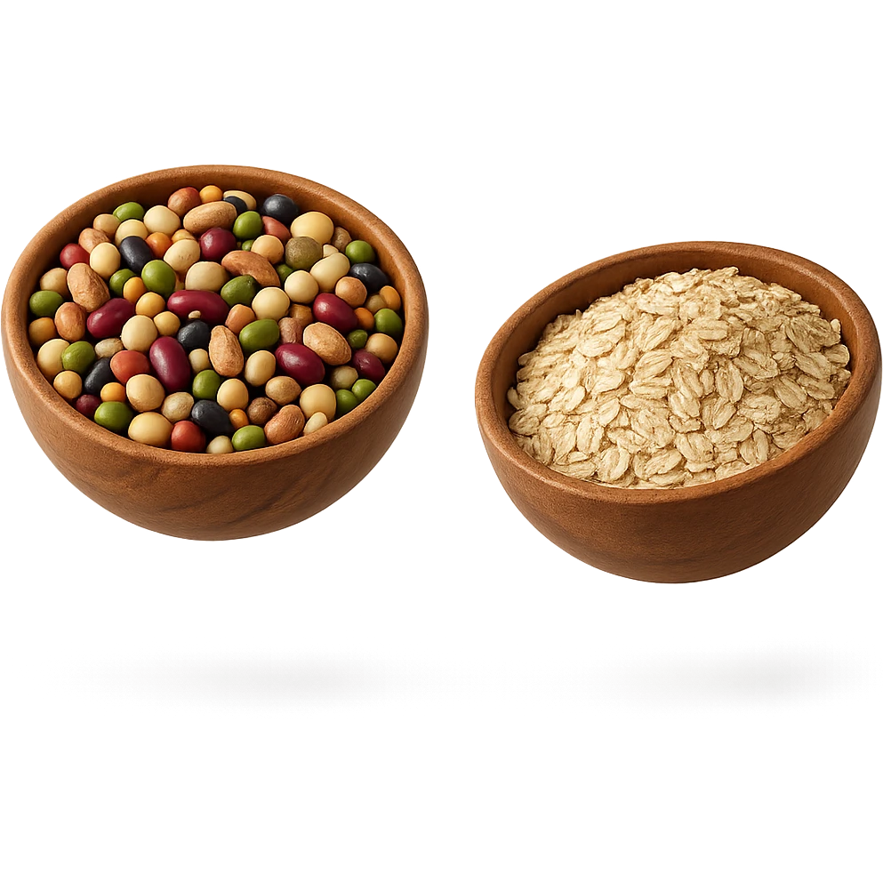 BOWL DI LEGUMI FLUTTUA IN ARIA INSIEME A BOWL DI FIOCCHI DI AVENA,  iperrealistico 4k emoji