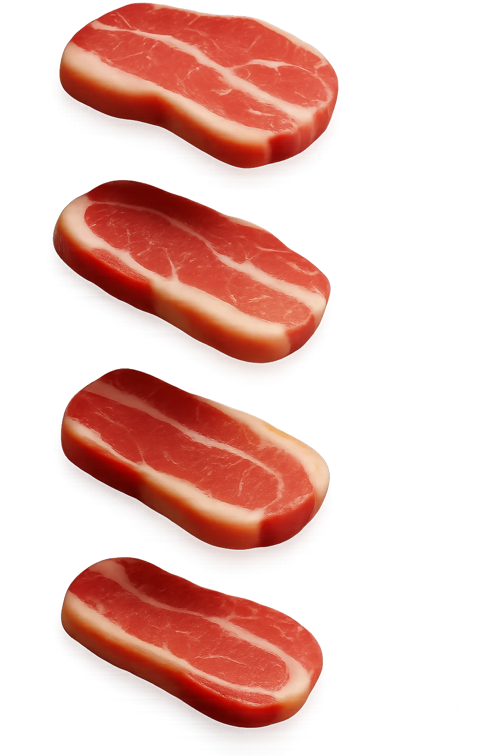 emoji stile iphone in 3d di fette di carne che cadono verticalmente dall'alto, iperrealistico 4k emoji