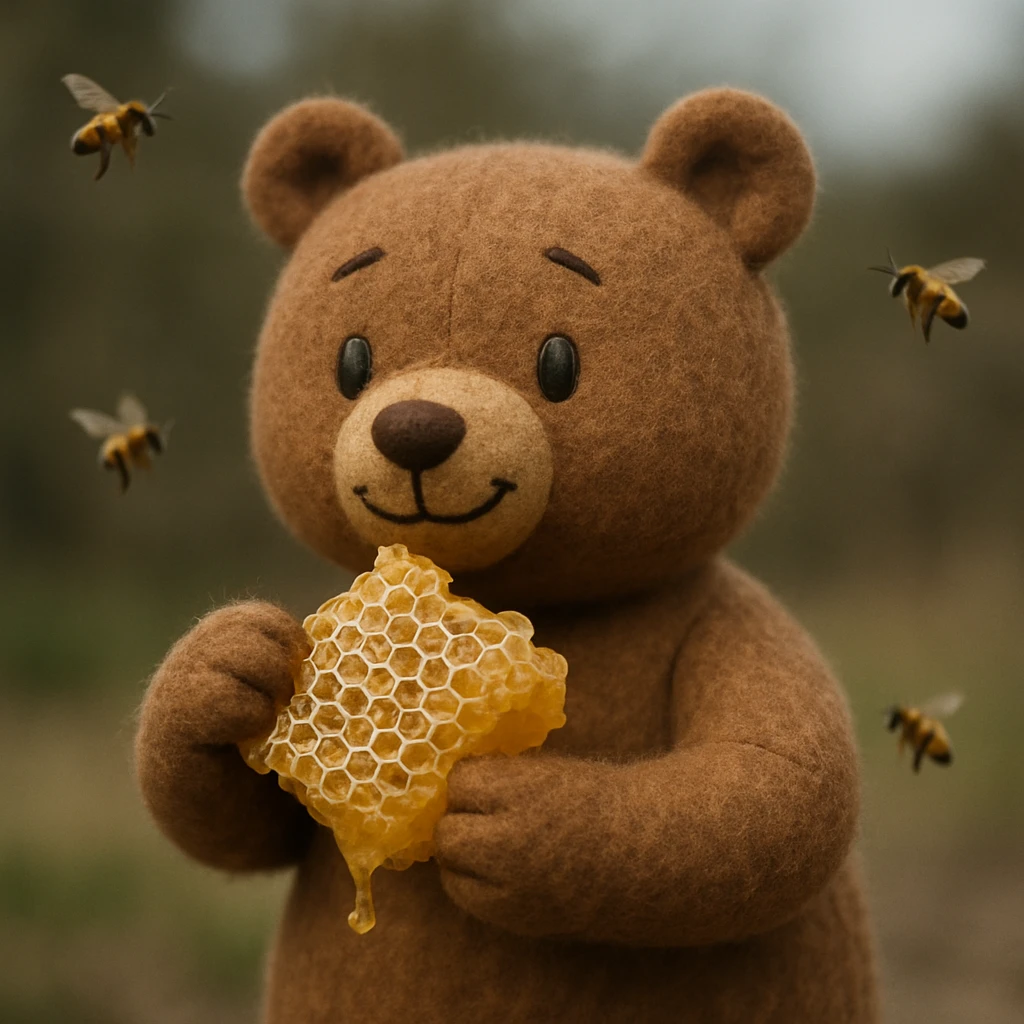 bear eating honeycomb with bees flying around emoji