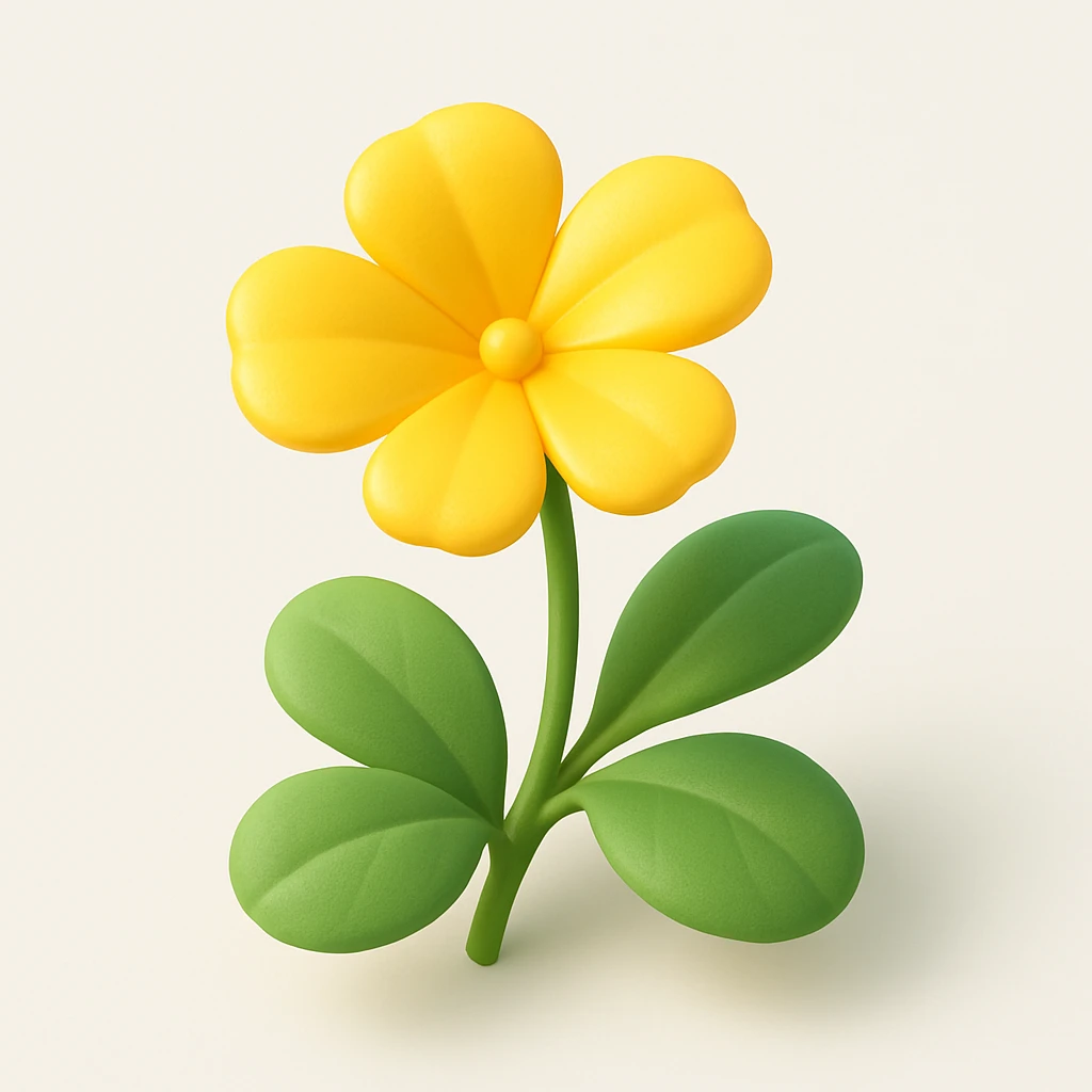 Make the yellow flowers with green leaves more volumetric with pronounced light and shadow effects and realistic highlights in 3D iOS style on a white background. emoji