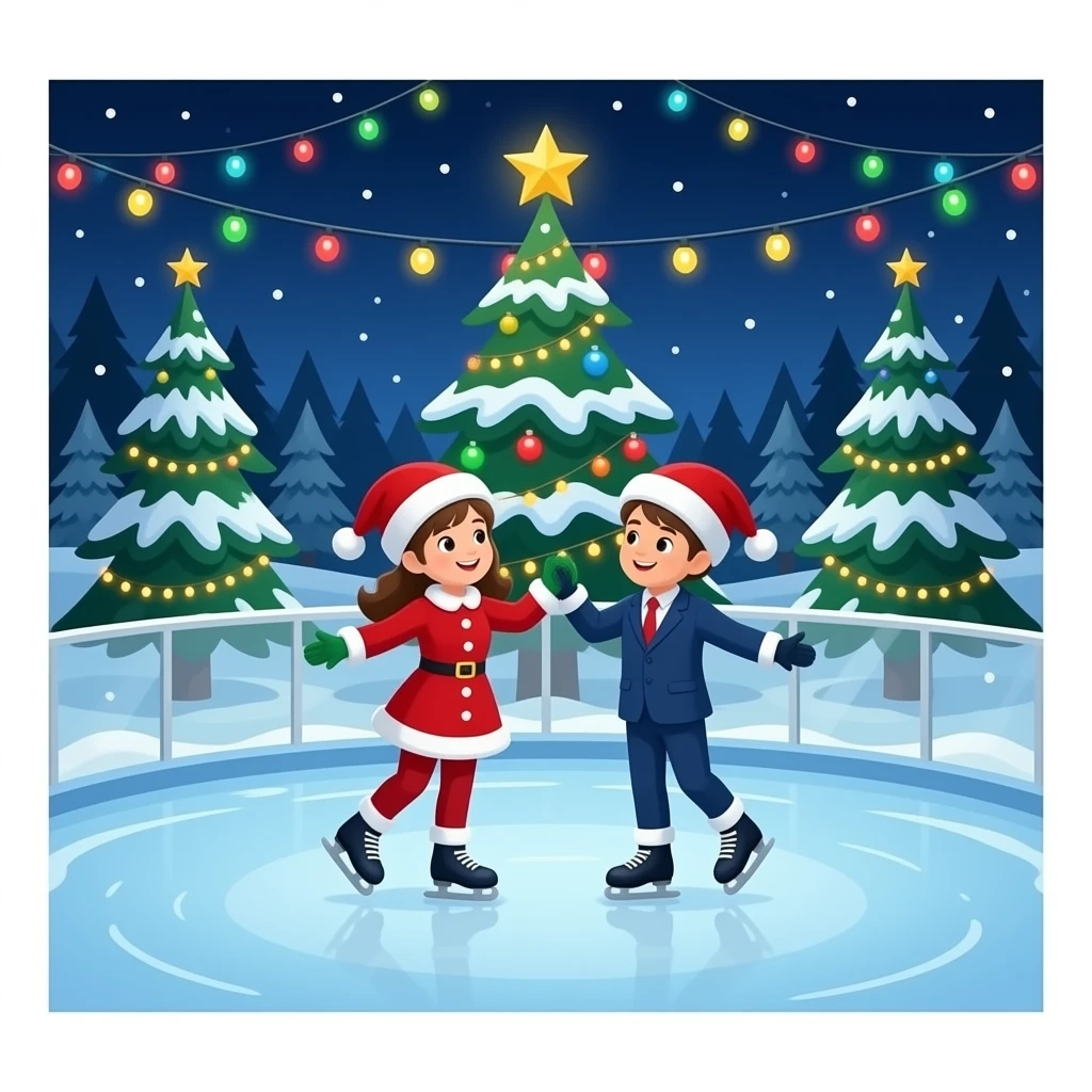 Christmas skating show on the ice rink with Christmas lights on the ice rink emoji