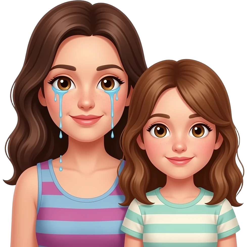 MOther and teen daughter, cum dripping from mothers eyes and hair emoji