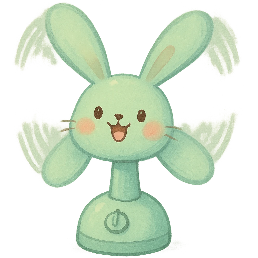 cheerful bunny electric fan, ears as spinning blades, pastel green, full-body emoji