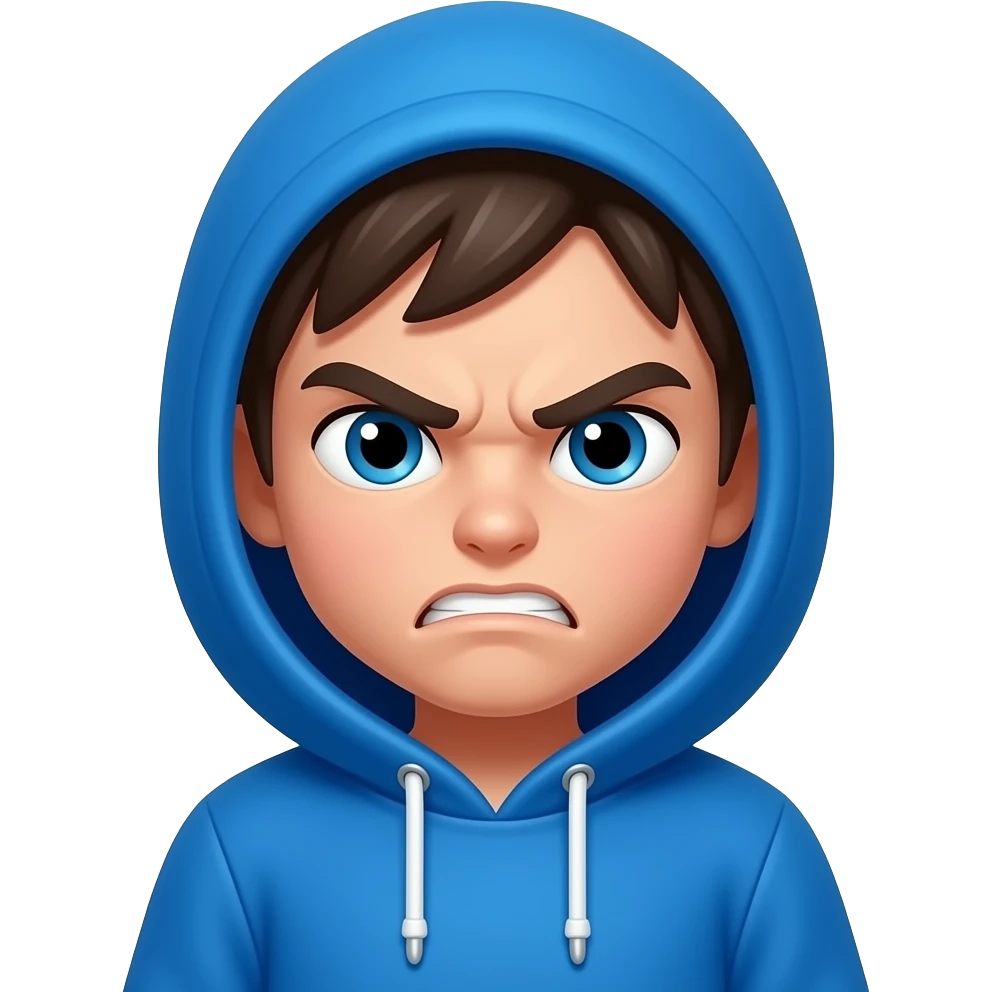 boy with vibrant blue hoodie angry emoji