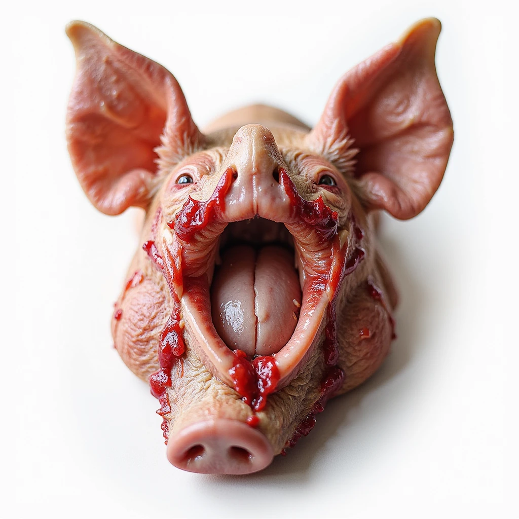 Pig thyroid gland, anatomical view, isolated on white background, hyperrealistic 4K, with visible blood vessels, clear anatomical details emoji