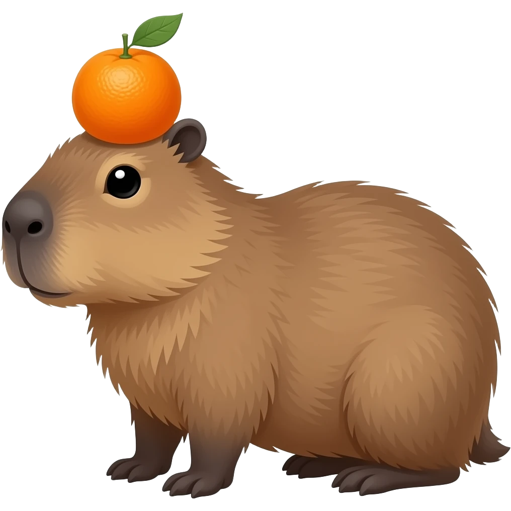 A cabybara with a tangerine on its head emoji