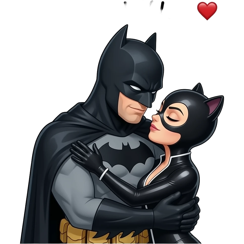 Bearded Batman hugging his love catwomen and above them the text Team WAHD ♥️ emoji