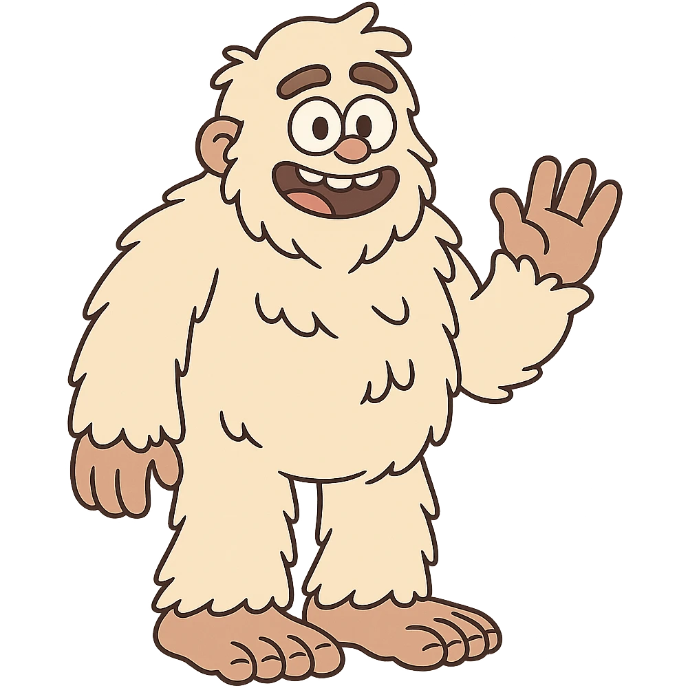 friendly fluffy yeti with big feet, cartoon style emoji