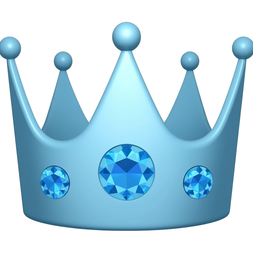 can you make a simple completely bright sky blue crown emoji with three blue diamond gemstones on the front emoji