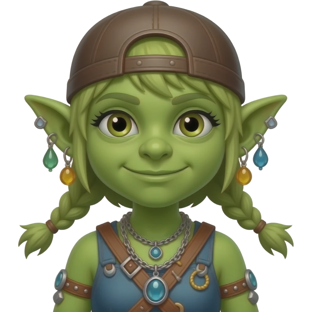 Green Goblin girl adventurer with junk trinkets emoji