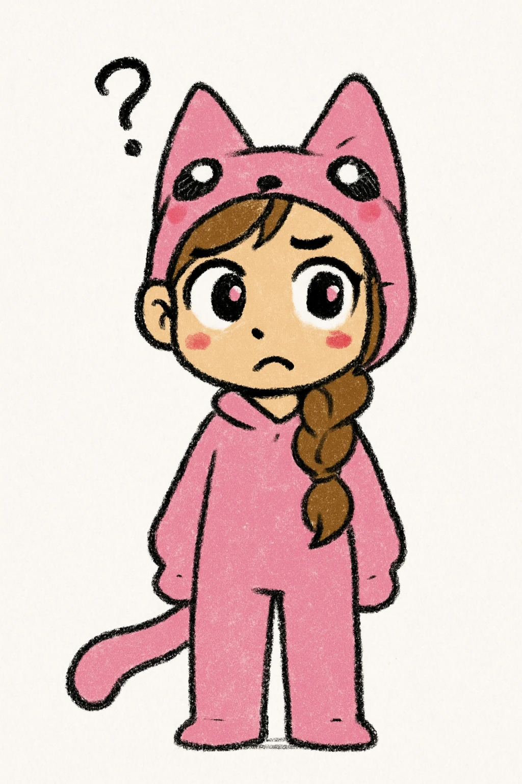 Keep the picture quality and style exactly the same as the reference image. Change the character's expression to confused, maintaining the original style and details. emoji