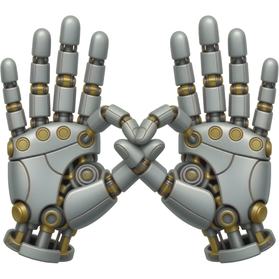 synthwave  - the touch of the fingers of two palms as in Michelangelo's painting in the Sistine Chapel, but mechanically constructed emoji