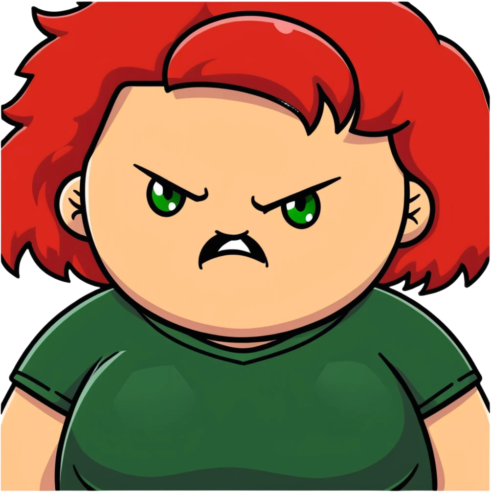 angry overweight girl with red hair and green eyes emoji