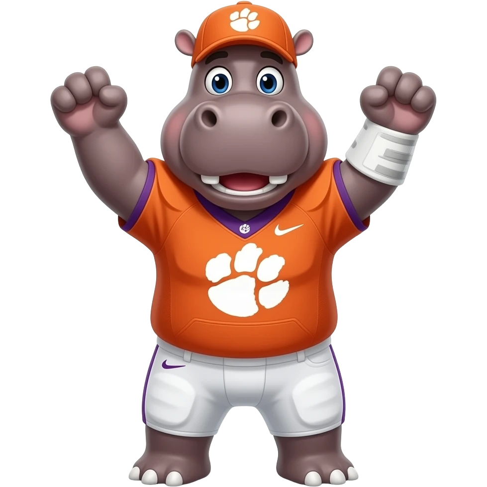 hippo cheering on Clemson tigers decked out in gear emoji