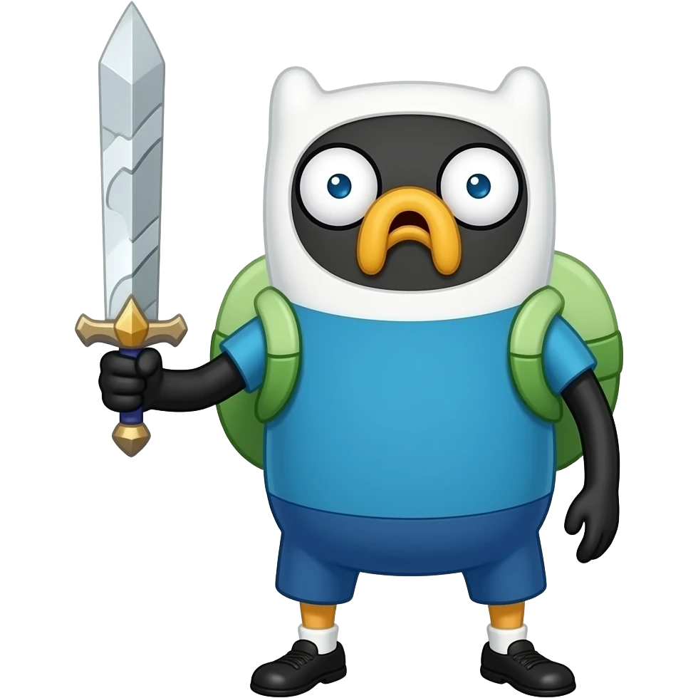 Gunter, the penguin of Adventure Time, not other character,  chibi style  holding  an epic sword emoji