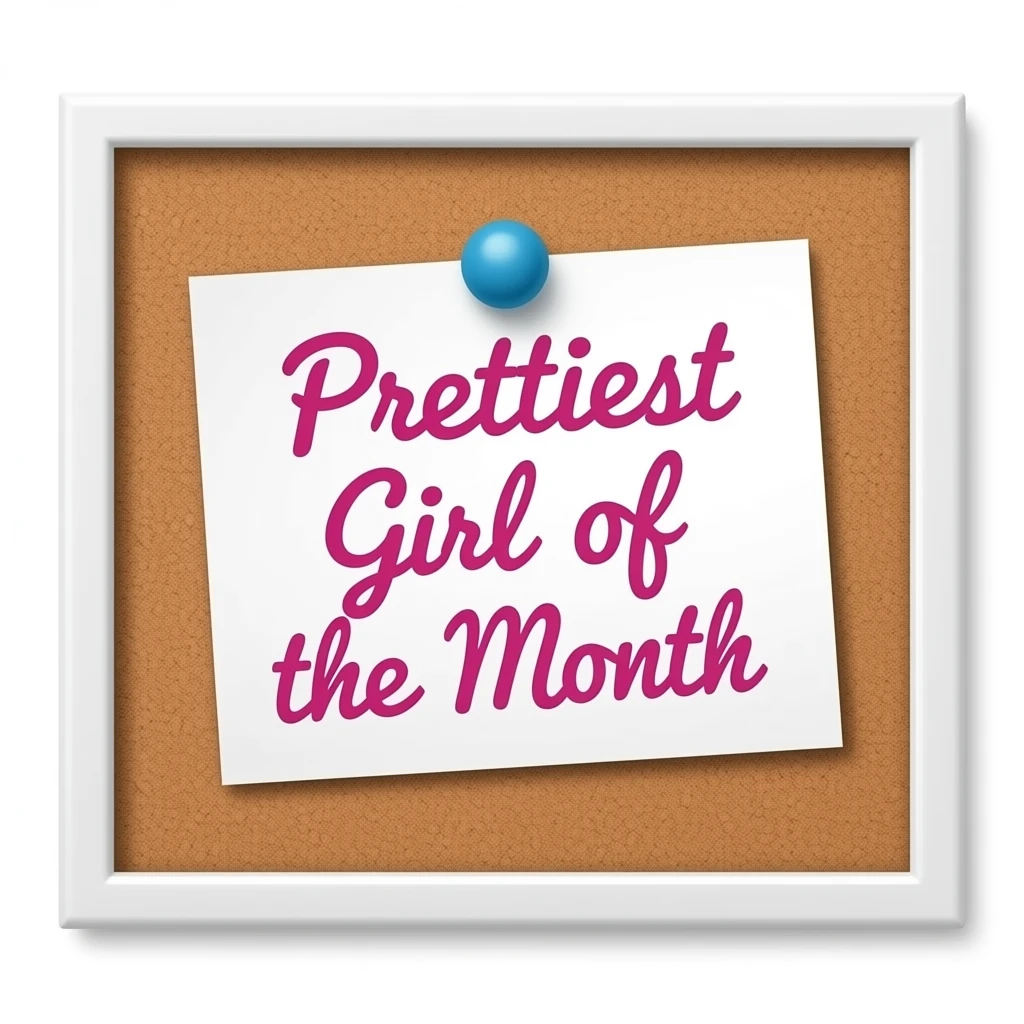 A cute wall with a bulletin board style announcement that says “Prettiest Girl of the Month”, pinned on the wall inspired by barbie colour palette emoji