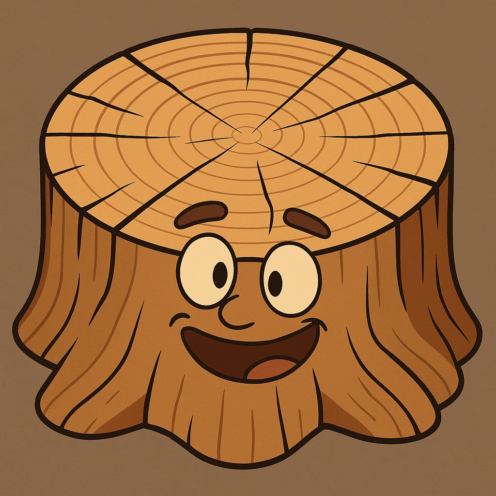 Create a top view of this tree stump in the same cartoon style as the fourth image, with the same wood pattern and color. Variant 1. emoji