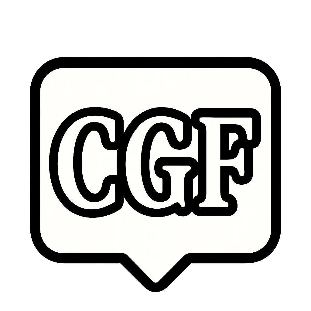 Discord emote, the letters 'CGF' in a classic serif font, white fill, bold white border, clean and readable, transparent background, 128x128 emoji