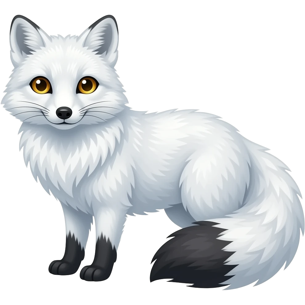 An Arctic Fox with golden eyes, and with black on the end of his tail emoji