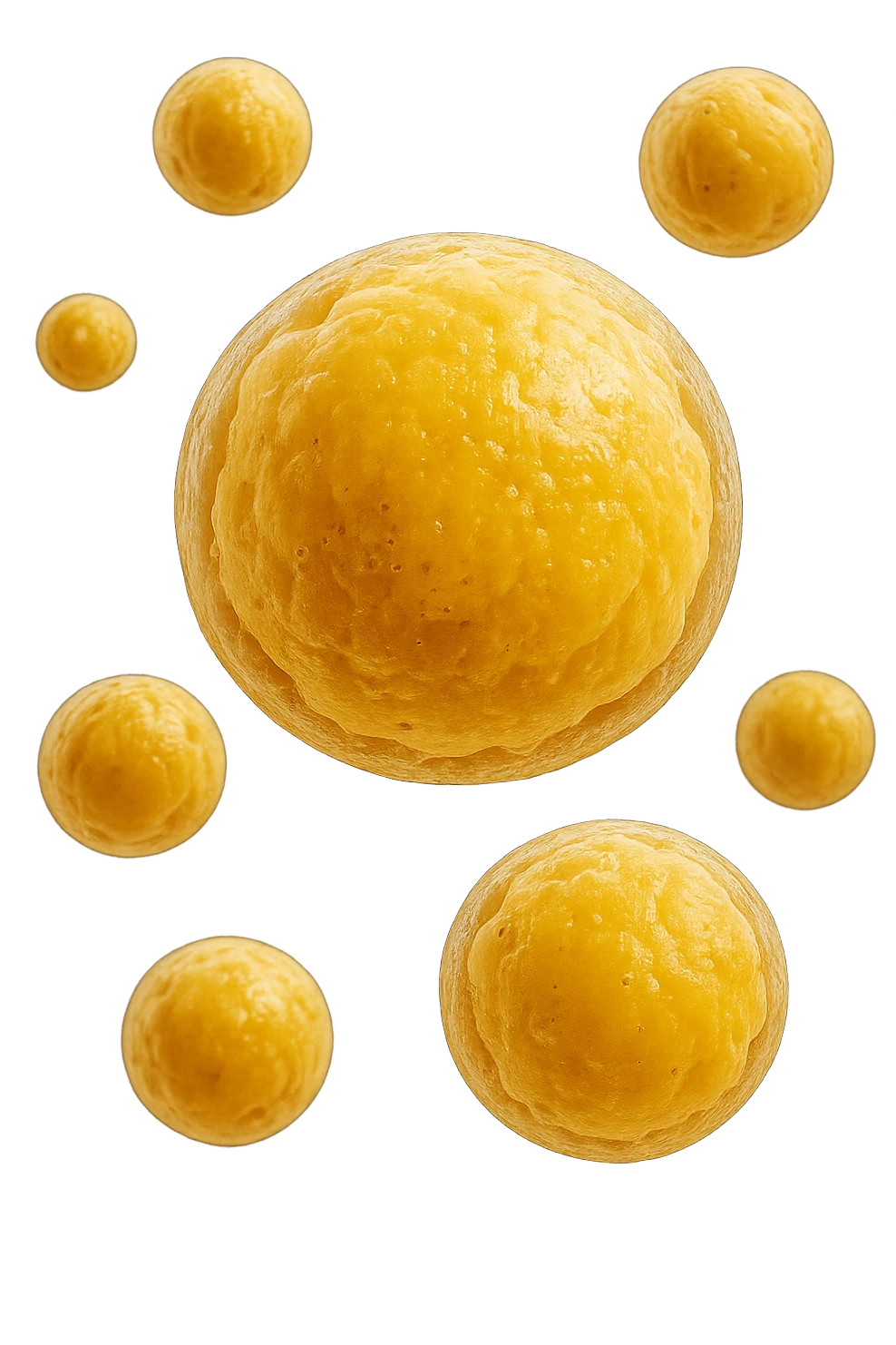 cellule di grasso anatomiche gialle realistiche umane fluttuano in aria, iperrealistico 4k emoji