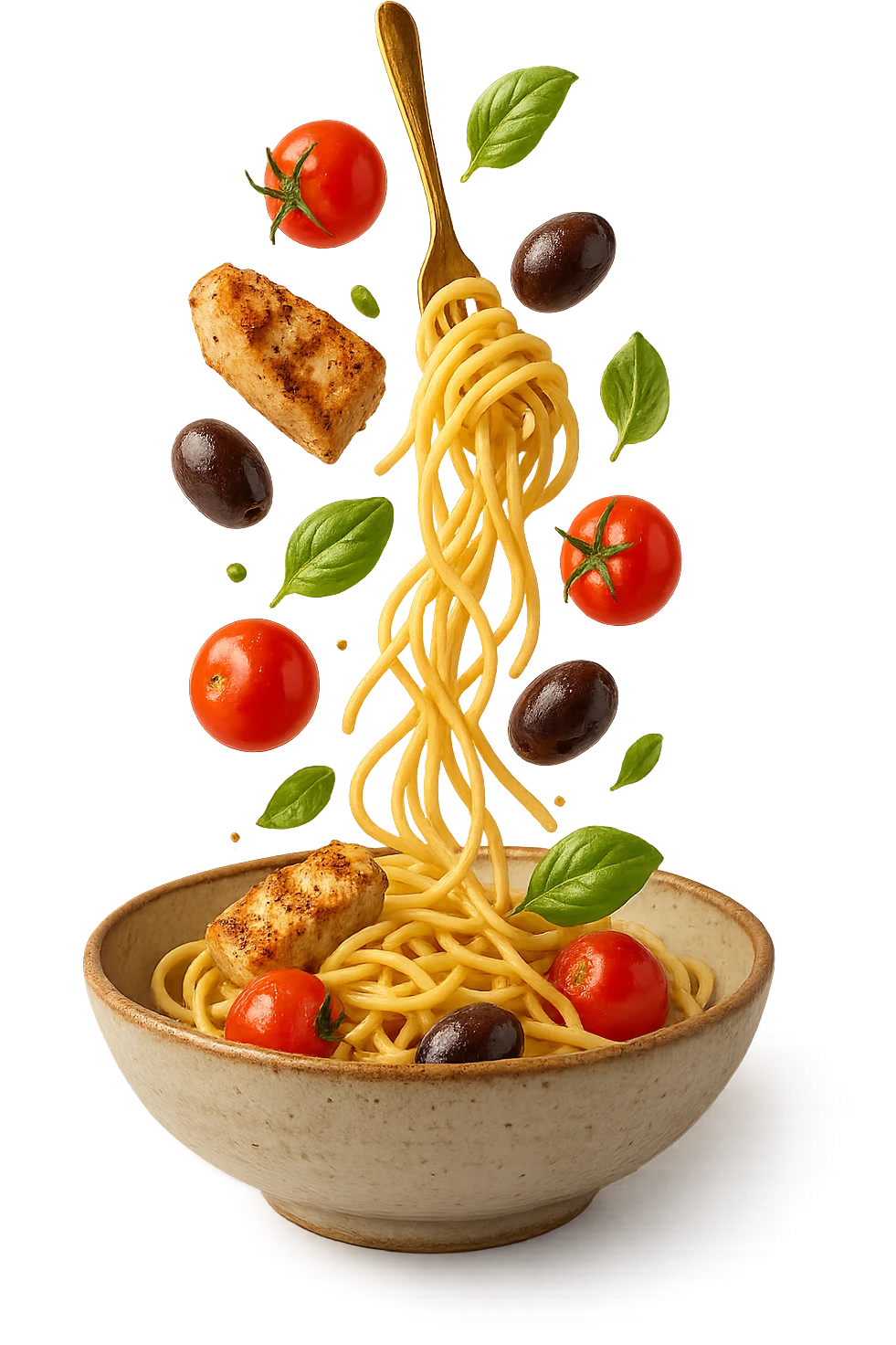 bowl in cui cade cibo da ristorante, iperrealistico 4k emoji