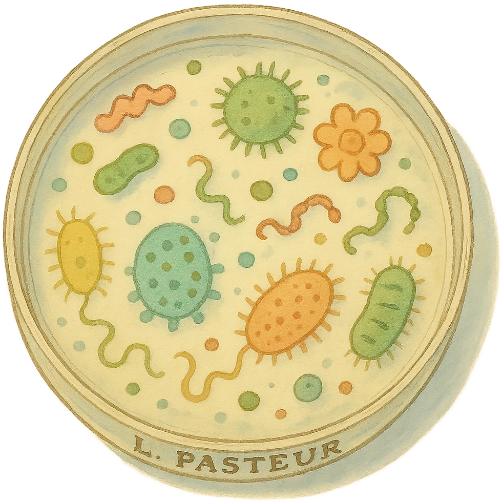 louis pasteur petri dish and germs emoji