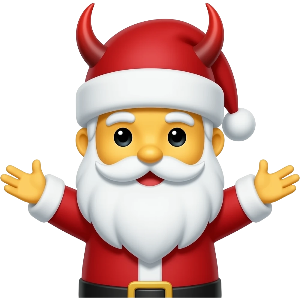 like Santa Claus but with devilshorns throughly the hat with yellow face and arms like that 🤗 emoji
