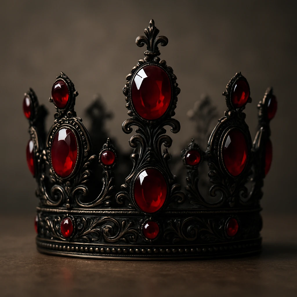 a black crown adorned with red rubies, elegant and regal emoji
