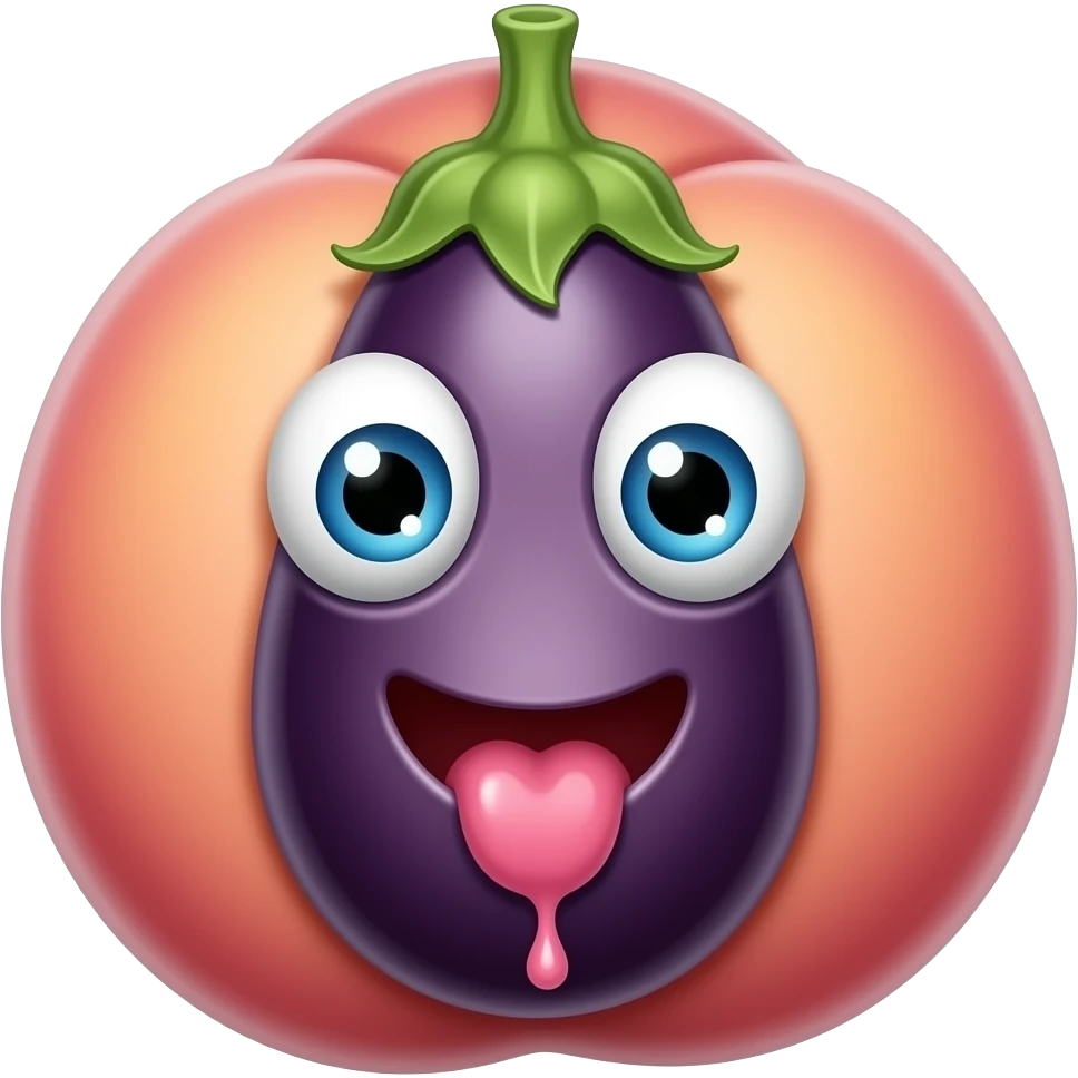 Peach licking an eggplant in mouth dripping emoji