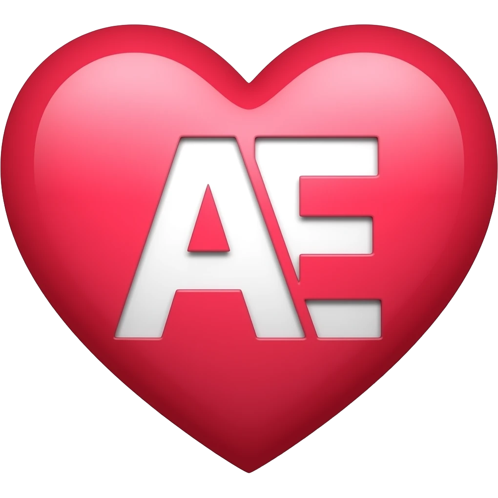 A heart symbol with the letters A and E jmerged togheter as a single letter  in it emoji