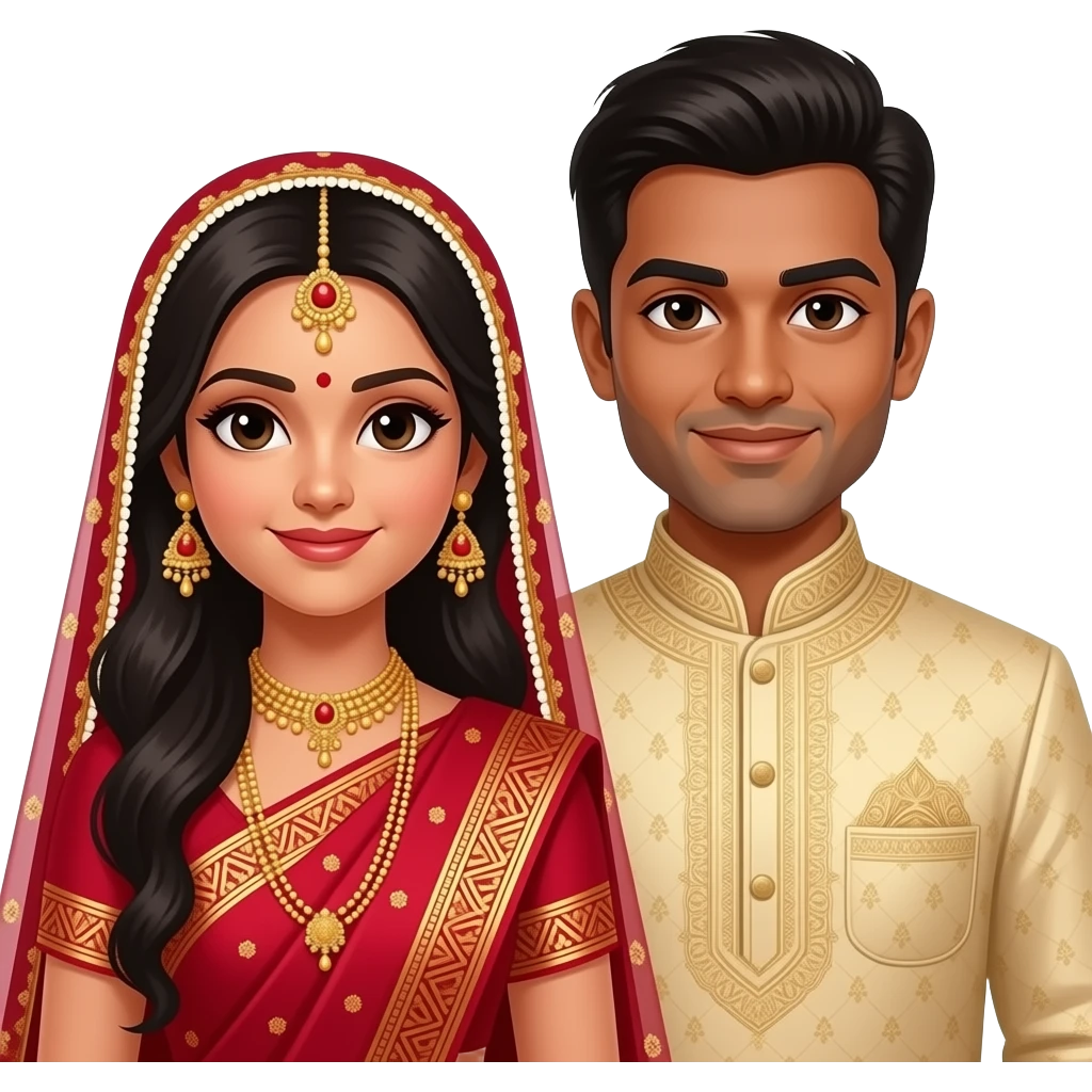 Fair bengali bride wearing red saree with dark skinned groom wearing sherwani emoji