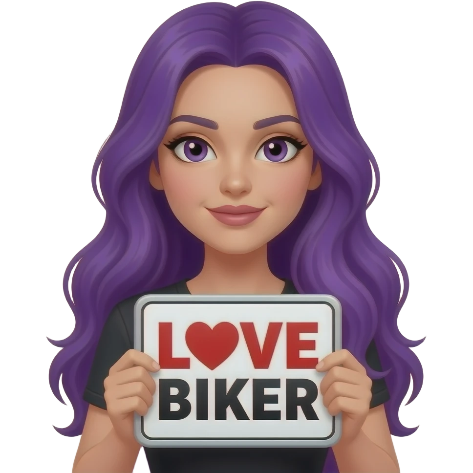 sexy girl with long purple hair holding a LOVE BIKER sign emoji