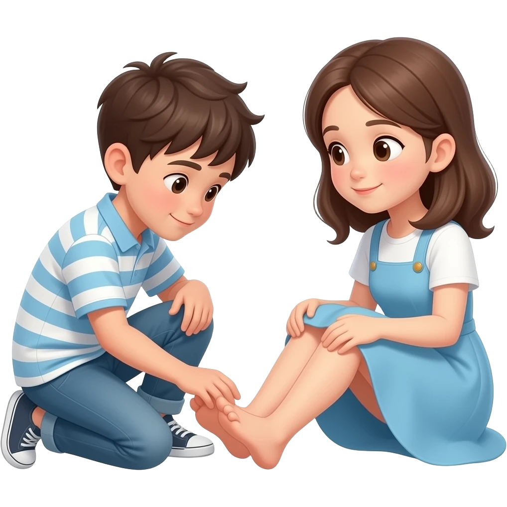 Boy rubbing girl feet emoji