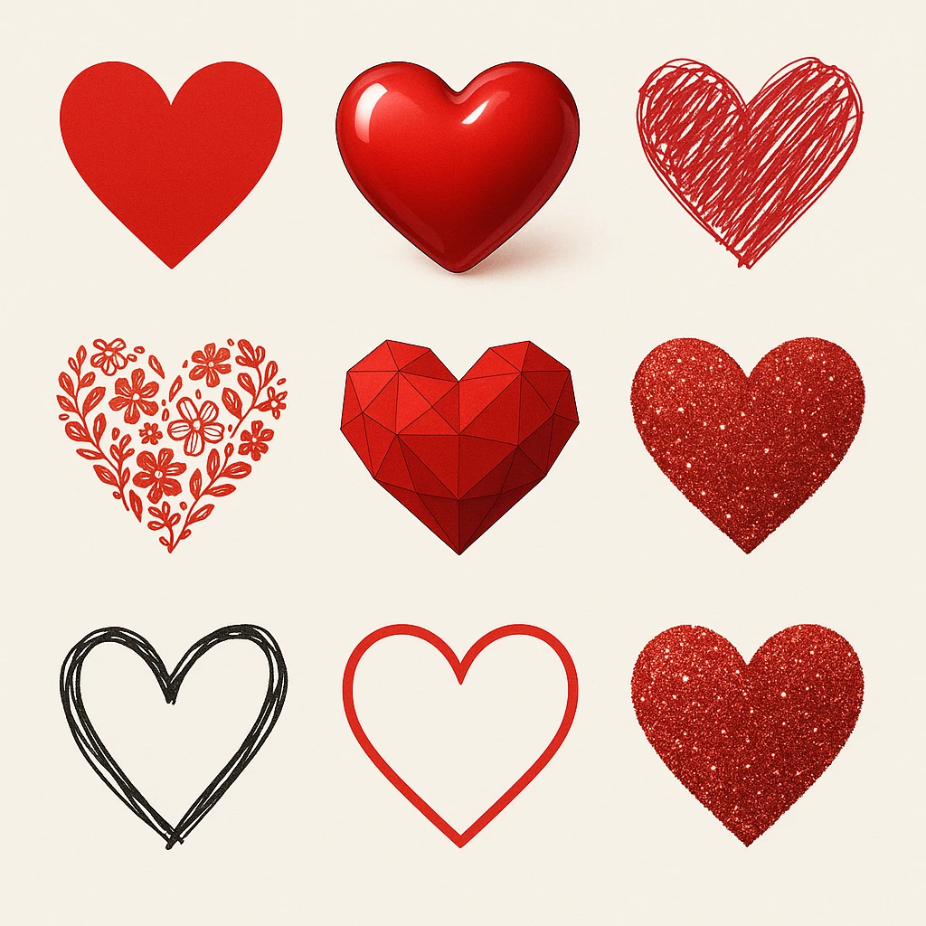 show more heart style emoji