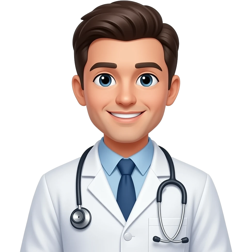 veterinarian young man, no animal, frontal portrait, classic emoji style emoji