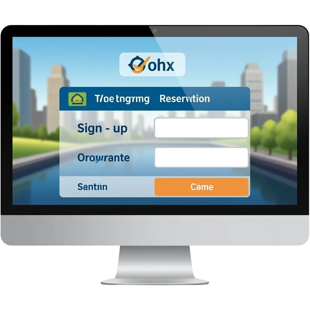 Sign up word with Reservation site word wIth Reservation with computer with no people emoji