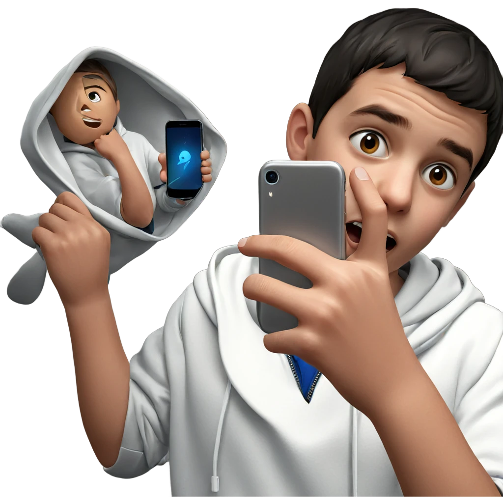 boy in hoodie with phone emoji