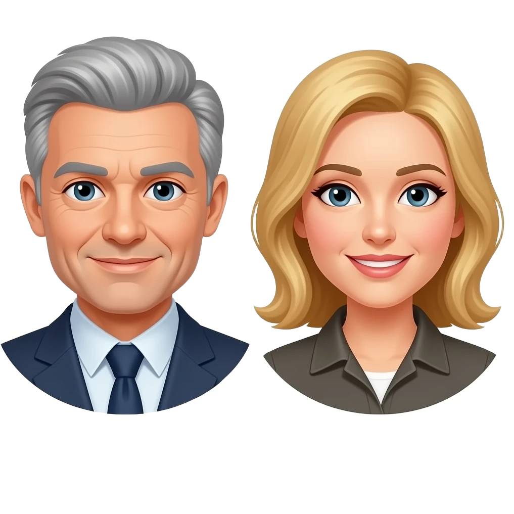 Give the man grey hair and the woman blonde hair emoji