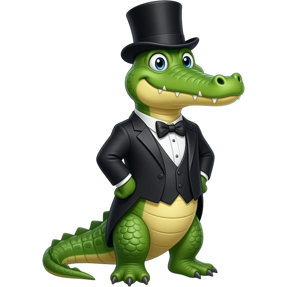 Alligator in a top hat a tux emoji