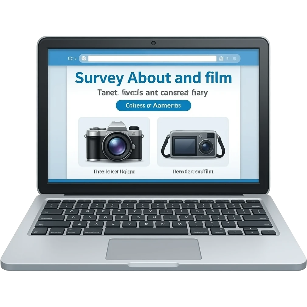 на ноутбуке опрос про камеры и пленку emoji