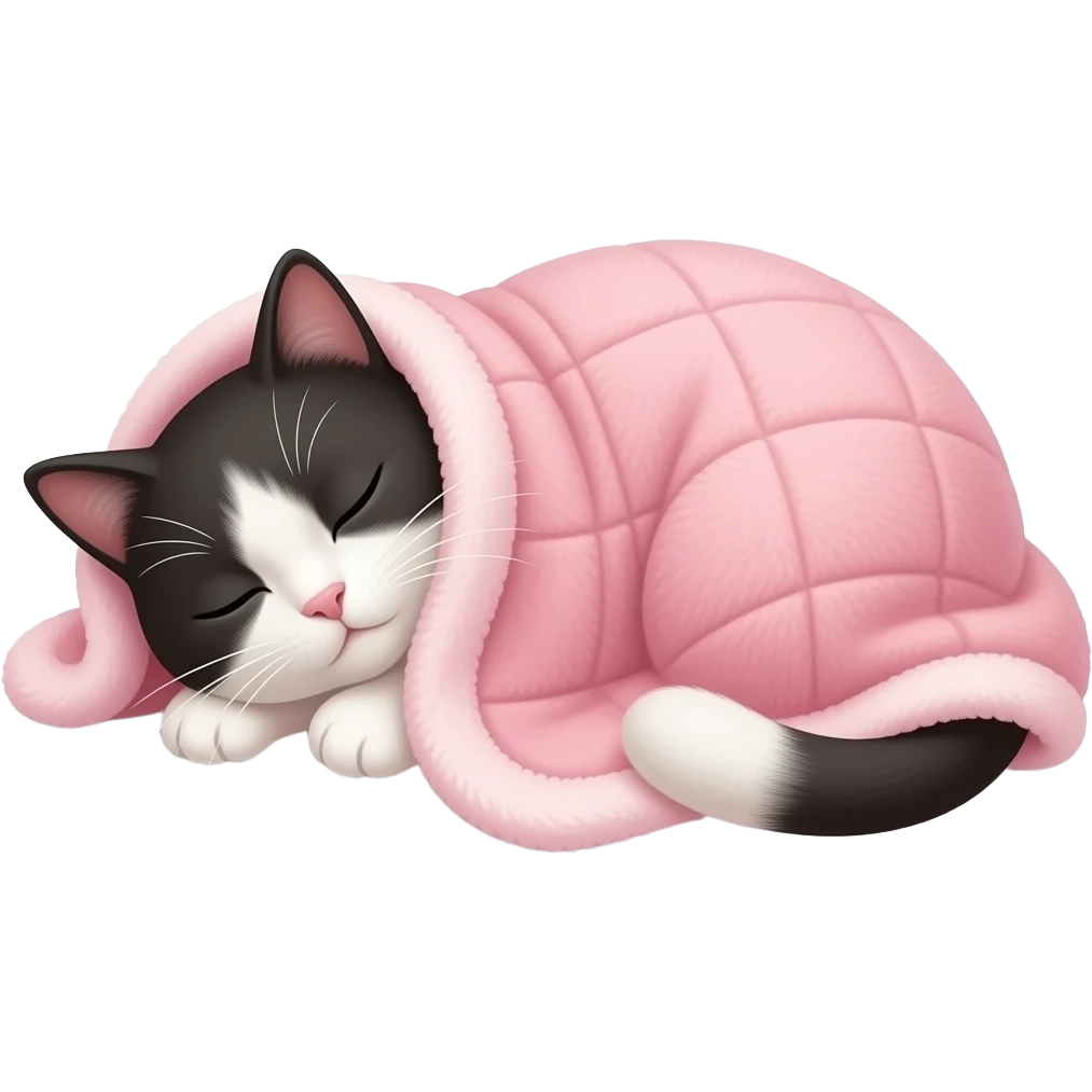 make my black and white cat sleep covered in a soft pink blanket emoji
