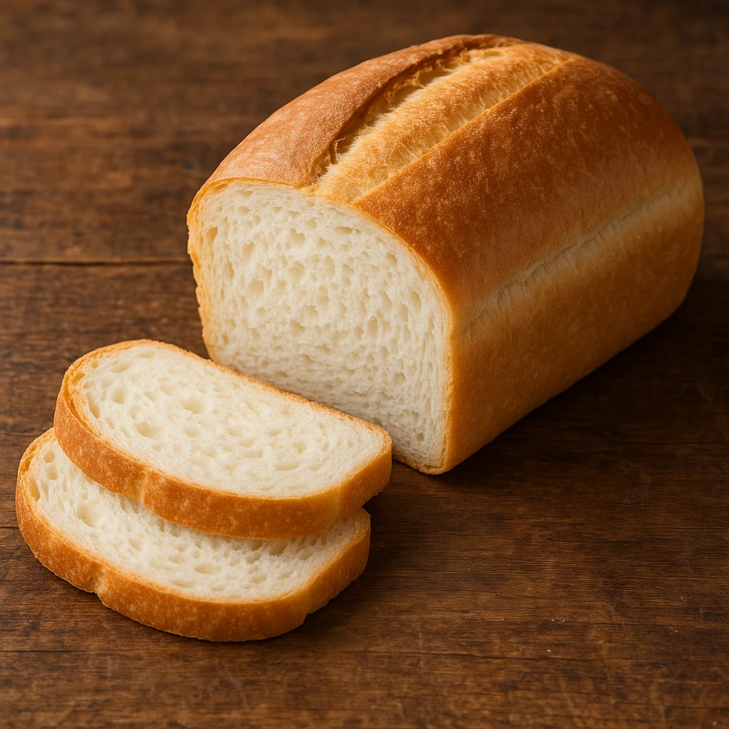 realistic Italian bakery style white bread, soft crust, fluffy interior emoji