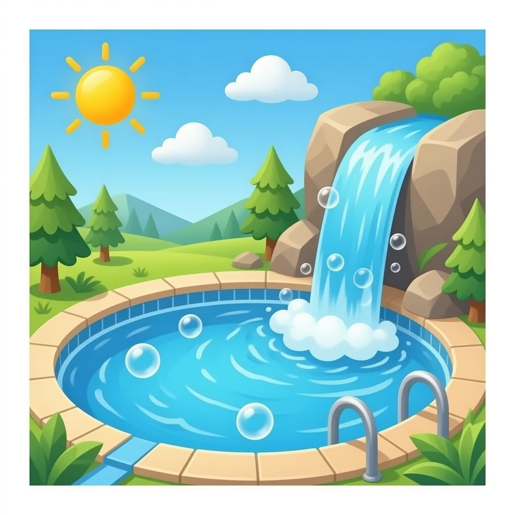 Whirlpool with waterfall and bubbles spa emoji