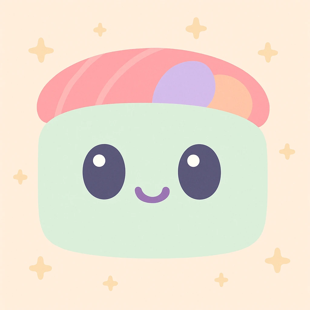 cute smiling sushi roll with big eyes, pastel colors, simple background emoji
